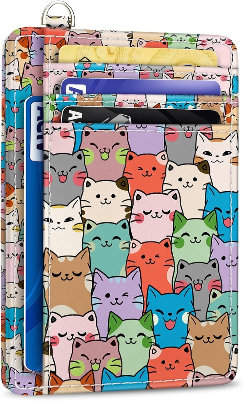 Yonlevres Cat Credit Card Holder Slim Wallet, RFID Wallet Women Front Pocket Small Card Holder, Travel Cute Funny Thin ID Window PU Leather RFID Blocking Case Organizer Gift Girls Ladies - Image 1